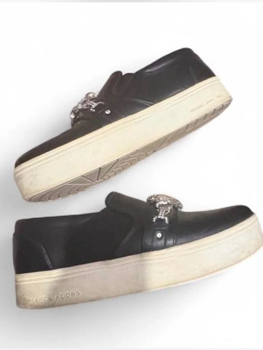Marc Jacobs Wright Black Embellished Leather Slip-On Sneaker 10